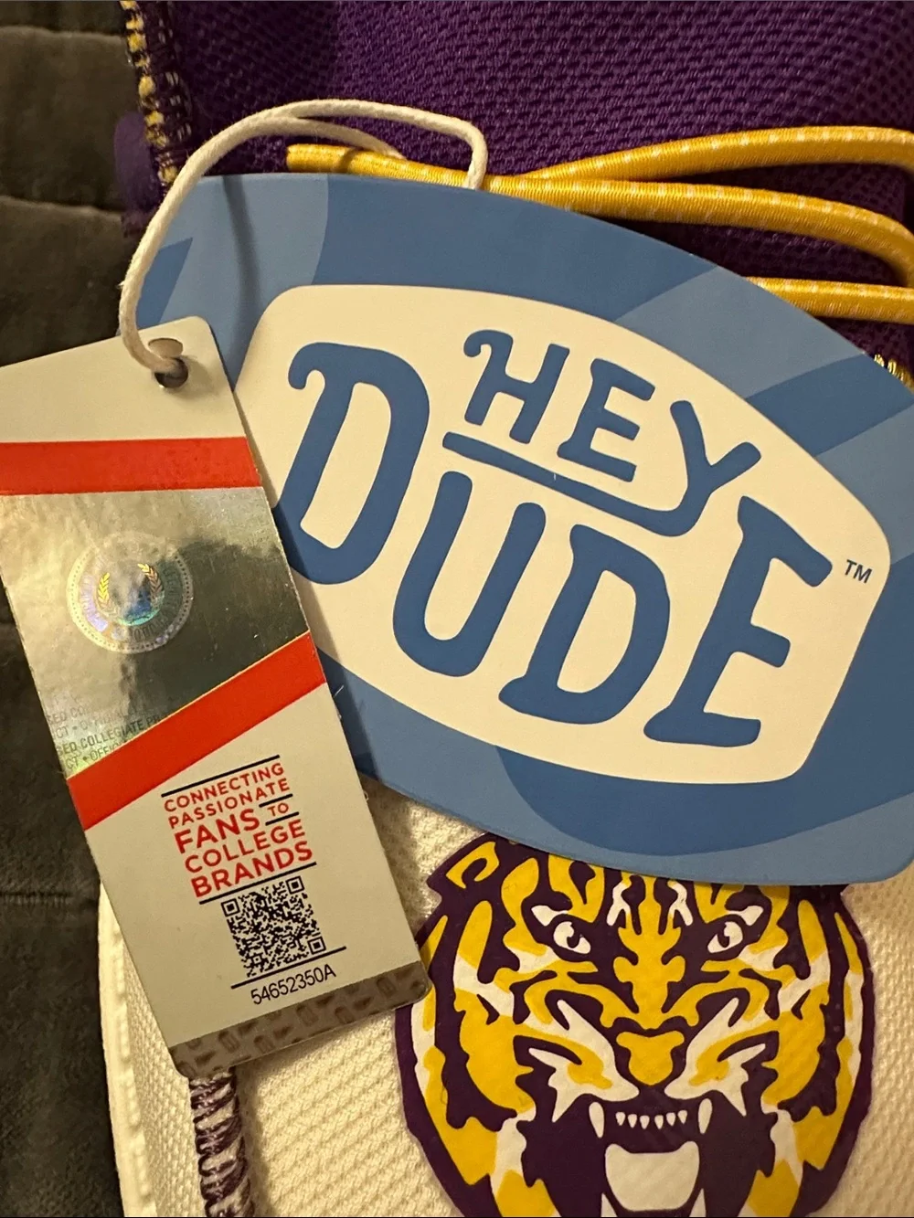 Hey Dude Men’s LSU Canvas Slip-On Loafers with Purple & Yellow Accents